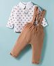 ToffyHouse Interlock Knit Full Sleeves T-Shirt & Trouser Set with Bear Print - Tan & White