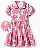 OLLINGTON ST. Cotton Knit Half Sleeves Frock with Floral Print - Pink & White