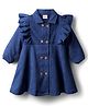 Babyhug Cotton Knit Full Sleeves Solid Coloured Frock With Frill Detailing - Navy Blue