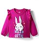 Doodle Poodle Single Jersey Knit Full Sleeves Top With Bunny Print & Frill Detailing - Dark Pink