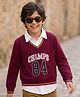 Pine Kids Cotton Knit Full Sleeves Twofer Style Sweatshirt with Text Print - Maroon