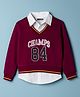 Pine Kids Cotton Knit Full Sleeves Twofer Style Sweatshirt with Text Print - Maroon
