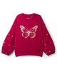 Pine Kids Cotton Knit Full Sleeves Sweatshirt With Butterfly Print & Pearl Detailing - Red