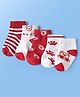 Doodle Poodle Cotton Knit Ankle Length Socks with Bear Design & Stripes Pack of 5 - Red & White