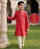 EARTHY TOUCH Single Jersey Knit Full Sleeves Kurta Pajama Set with Embroidery - Red