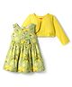 Babyhug Cotton Woven Floral Printed Frock with Three Fourth Sleeves Jacket - Yellow