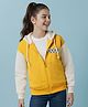 Pine Kids Cotton Knit Full Sleeves Hooded Sweatjacket With Cool Text Print - Yellow & White