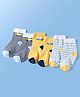 Doodle Poodle Cotton Knit Ankle Length Socks With Stripes & Car Design Pack of 3 - White Yellow & Blue
