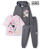 Primo Gino Disney Terry Knit Full Sleeves Hooded Sweatshirt & Lounge Pant Set with T-Shirt & Minnie Mouse Graphic - Charcoal Grey