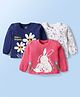 Doodle Poodle Single Jersey Knit Full Sleeves Top With Bunny & Floral Print Pack of 3 - Navy Blue Pink & White