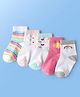 Doodle Poodle Cotton Knit Ankle Length  Striped Socks with Rainbow Heart & Polka Dot Design Pack of 5 -Multicolor