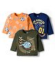 Doodle Poodle 100% Cotton Knit Full Sleeves T-Shirts With Football & Helicopter Print Pack of 3 - Orange Dark Green & Navy Blue
