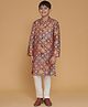 Piccolo Silk Woven Full Sleeves Floral Foil Printed Kurta Pyjama Set - Maroon