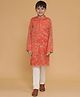 Piccolo Organza Woven Full Sleeves Floral Embroidered & Sequins Embellished Kurta Pyjama Set - Orange