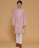Piccolo Cotton Woven Full Sleeves Floral Embroidered & Sequins Embellished Kurta Pyjama Set - Pink