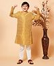 Piccolo Tissue Woven Full Sleeves Leaf Embroidered & Sequins Embellished Kurta Pyjama Set - Golden