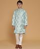 Piccolo Silk Woven Full Sleeves Floral Printed Kurta Pyjama Set - Sky Blue