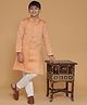 Piccolo Silk Woven Full Sleeves Ethnic Foil Printed Sherwani Pyjama Set - Peach