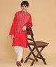 Piccolo Cotton Woven Full Sleeves Solid Kurta Pyjama With Bandhani Designed Jacket Set - Red