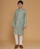 Piccolo Woven Full Sleeves Sequins Embellished Kurta Pyjama Set - Green