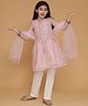 Piccolo Cotton Woven Sleeveless Floral Embroidered & Sequins Embellished Kurta Pant With Dupatta Set - Pink