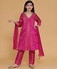 Piccolo Silk Woven Three Fourth Sleeves Floral Printed & Gota Lace Embellished Coordinating Kurti Pant With Dupatta Set - Pink