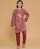 Piccolo Organza Woven Full Sleeves Damask Printed Kurti Pant Set - Burgundy