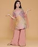 Piccolo Organza Woven Three Fourth Sleeves Floral Patch Detailed & Gotal Lace Embellished Kurti Palazzo With Dupatta Set - Pink