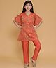 Piccolo Tissue Woven Half Batwing Sleeves Floral Embroidered & Sequins Embellished Kaftan Style Kurta With Pant Set - Orange