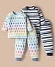 Kidi Wav Pack Of 2 Full Sleeves Striped & Cute Ghost Printed Tees With Coordinating Joggers Set - Multi Colour