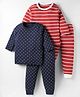 Kidi Wav Pack Of 2 Full Sleeves Polka Dots Printed & Striped Coordinating Tees & Joggers Set - Multi Colour