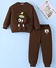 Mark & Mia Full Sleeves Winter Wear T-Shirt & Lounge Pant Set With Tomato Applique - Dark Brown