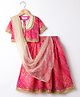 M'andy Cotton Silk Woven Half Sleeves Bandhani Designed Gota Lace & Tassels Embellished Coordinating Lehenga Choli With Dupatta Set - Magenta