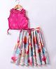 M'andy Woven Sleeveless Floral Printed & Paisley Foil Designed Lehenga Choli Set - Magenta