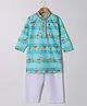 M'andy Cotton Woven Full Sleeves Flamingos Printed Lace Embellished Kurta Pyjama Set - Blue
