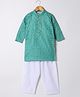 M'andy Cotton Woven Full Sleeves Chevron Printed Lace Embellished & Checked Kurta Pyjama Set - Green