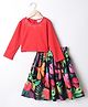 M'andy Woven Full Sleeves Bow Foil Designed Top & Floral Printed Skirt Set - Red