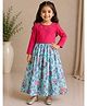 M'andy Woven Full Sleeves Bow Foil Designed Top & Floral Printed Skirt Set - Magenta