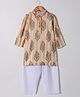 M'andy Cotton Silk Woven Full Sleeves Floral Printed & Striped Kurta Pyjama Set - Off White