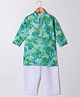 M'andy Cotton Silk Woven Full Sleeves Floral Printed & Foil Checked Kurta Pyjama Set - Green