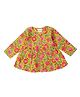 Vastrarth Pure Cotton Woven Full Sleeves Floral Swirls Printed Dress - Mustard