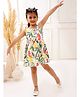 Vastrarth Pure Cotton Woven Sleeveless Birds & Leaves Printed Dress - White