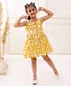 Vastrarth Pure Cotton Woven Sleeveless Ikat Printed Dress - Mustard