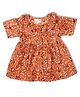 Vastrarth Pure Cotton Woven Half Sleeves Leaves Printed Dress - Orange