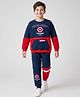 Primo Gino Marvel Terry Knit Full Sleeves Cut & Sew Sweatshirt and Trackpants with Captain America Graphic and Kangaroo Pocket Detailing - Navy Blue & Red