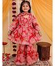 Vastrarth Pure Cotton Woven Three Fourth Sleeves Floral Printed & Mirror Work Detailed Kurti & Sharara with Dupatta Set - Red