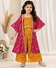 M'andy Cotton Silk Woven Bandhani Floral Printed Gota Lace & Tassels Embellished Coordinating Top Palazzo With Half Volume Sleeves Jacket Set - Yellow
