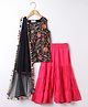 M'andy Viscose Cotton Woven Sleeveless Floral Embroidered Gota Lace Embellished Kurti Sharara With Dupatta Set - Black
