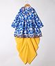 M'andy Woven Full Sleeves Floral Printed & Gota Lace Embellished Dhoti Kurti Set - Blue & Yellow
