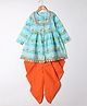 M'andy Cotton Woven Full Sleeves Flamingos Printed & Gota Lace Embellished Dhoti Kurti Set - Blue